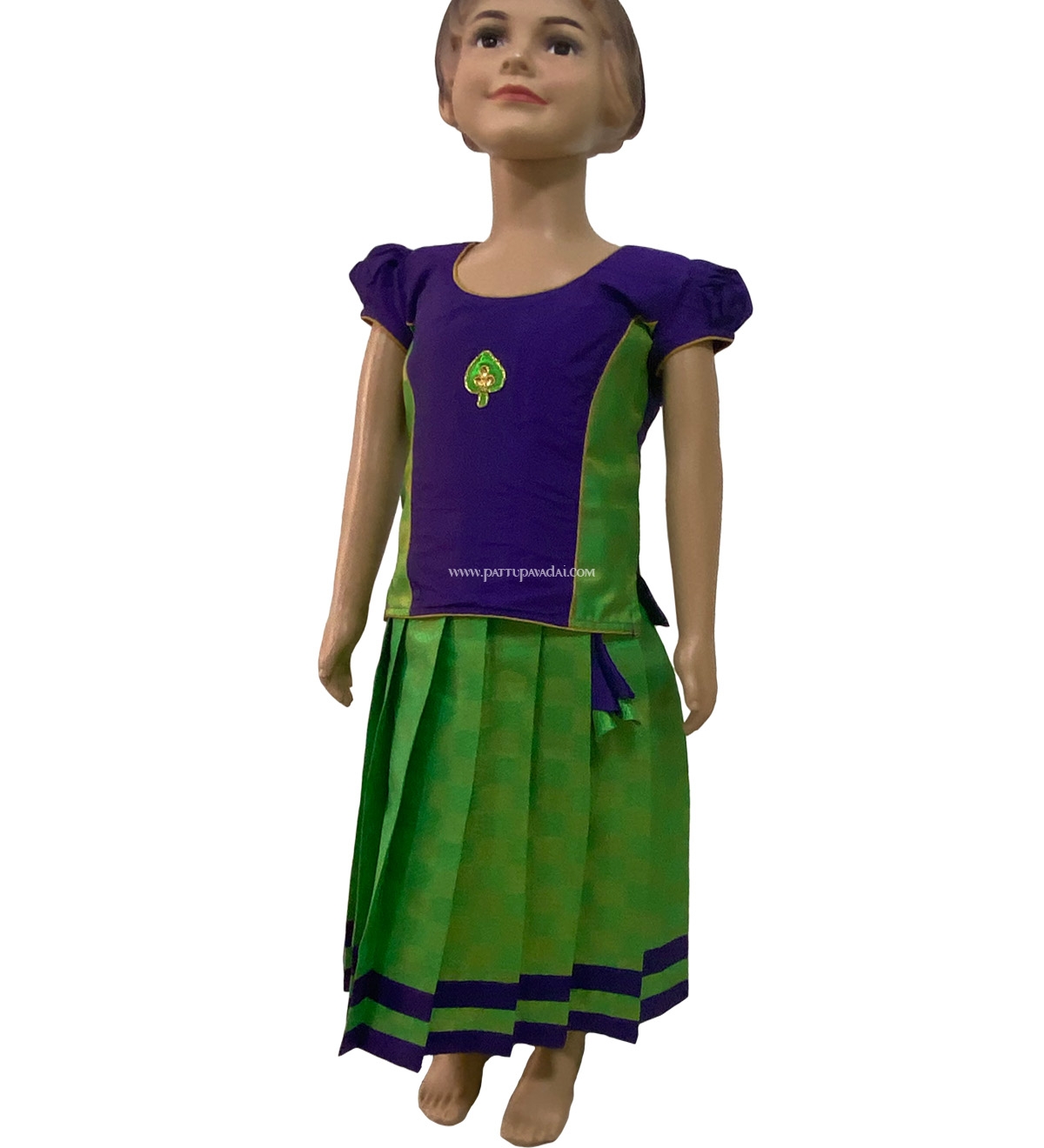 Brocade Violet Skirt and Parrot Green Top