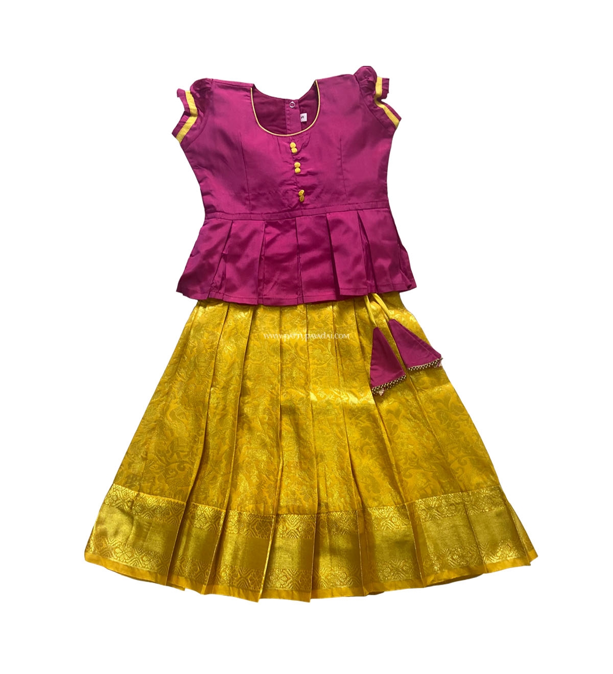 Designer Pure Silk Pavadai Yellow and Pink