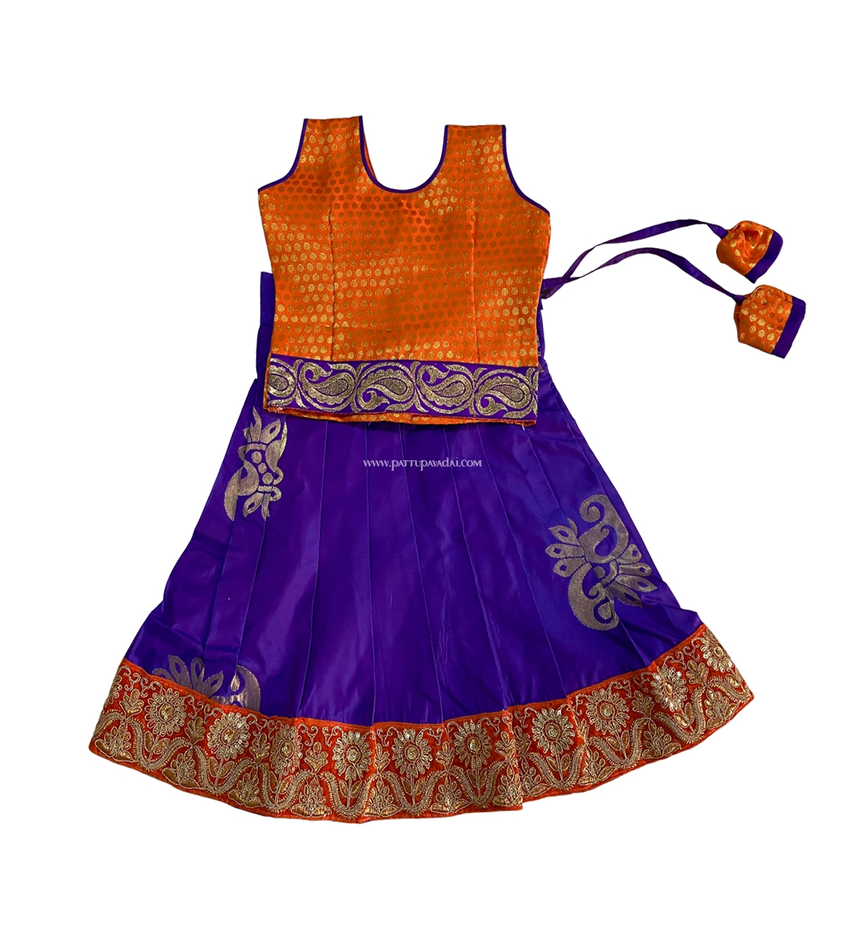 Designer Silk Pavadai Orange and Violet