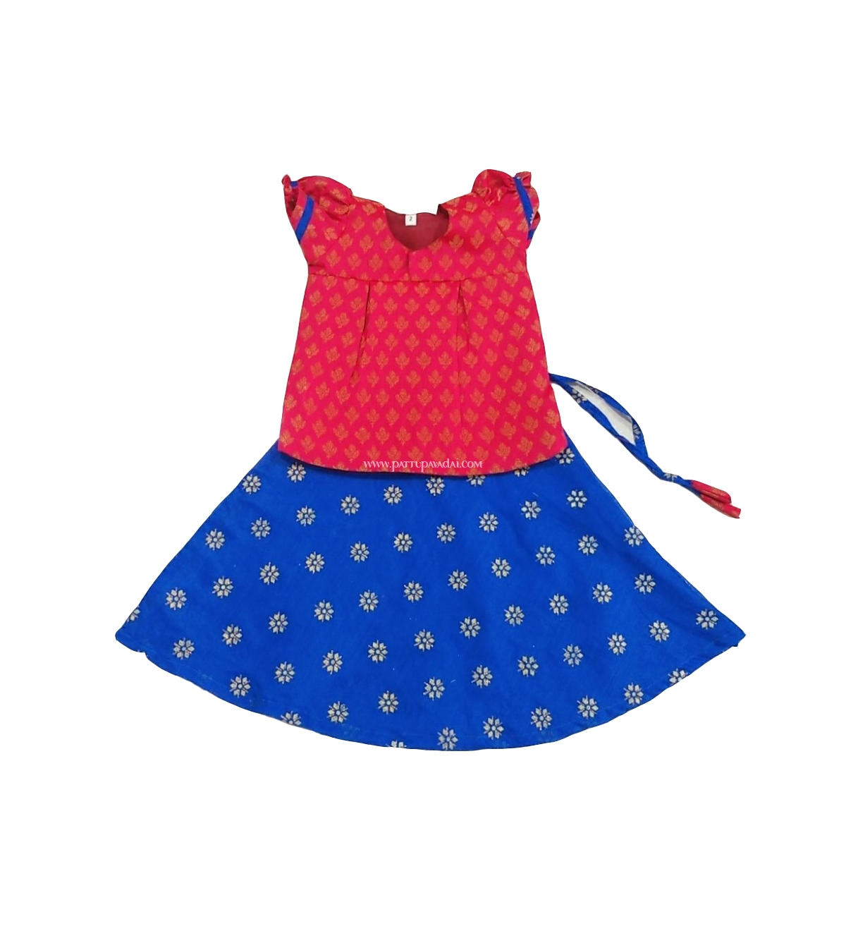 Fancy Pavadai Set for Toddlers - Red and Blue