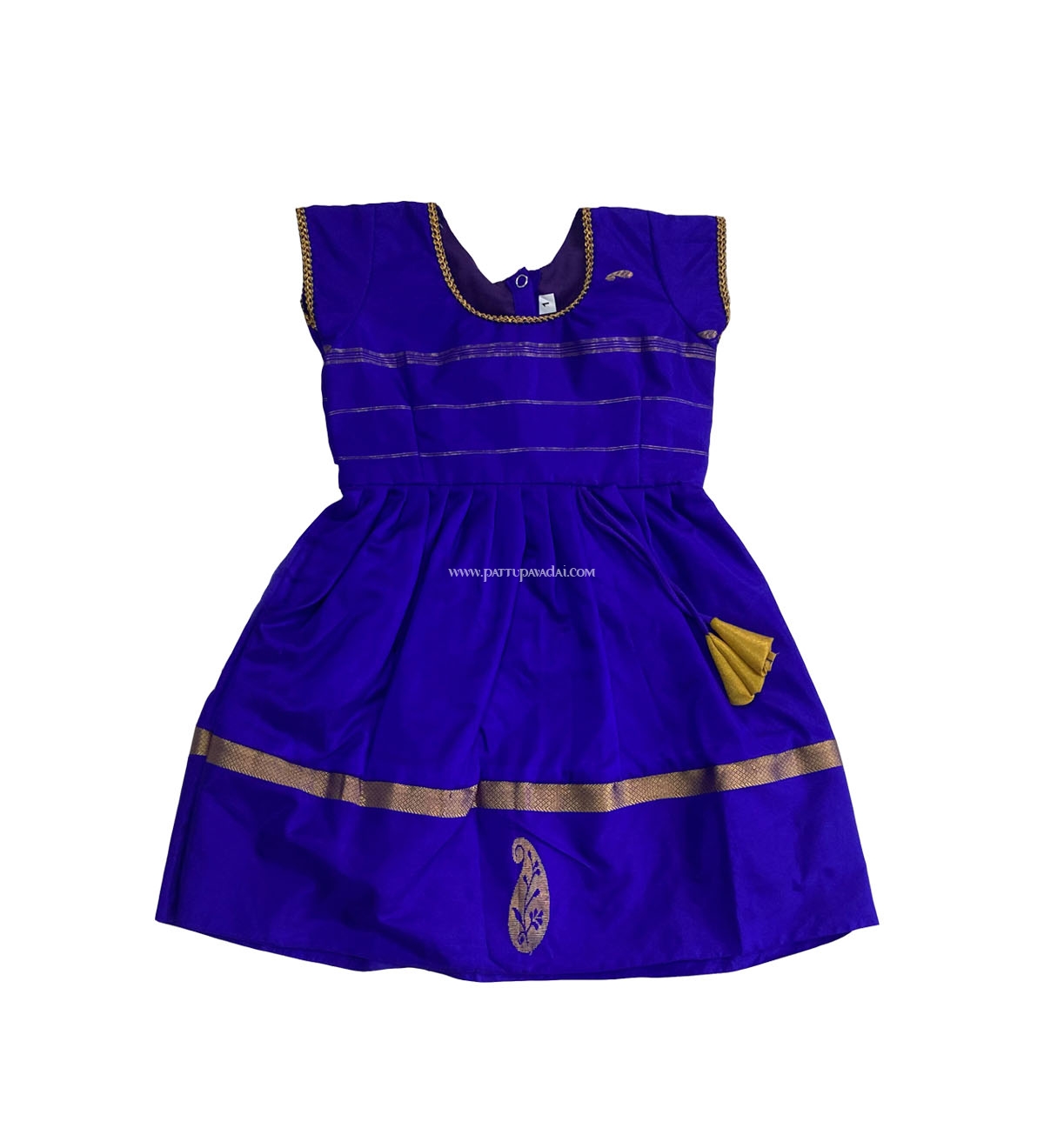 Kids Pure Silk Frock Blue and Golden