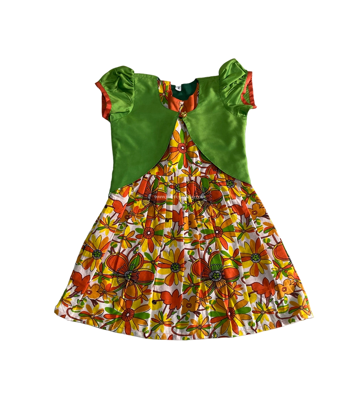 Silk Cotton Frock Pista Green with Shrugs