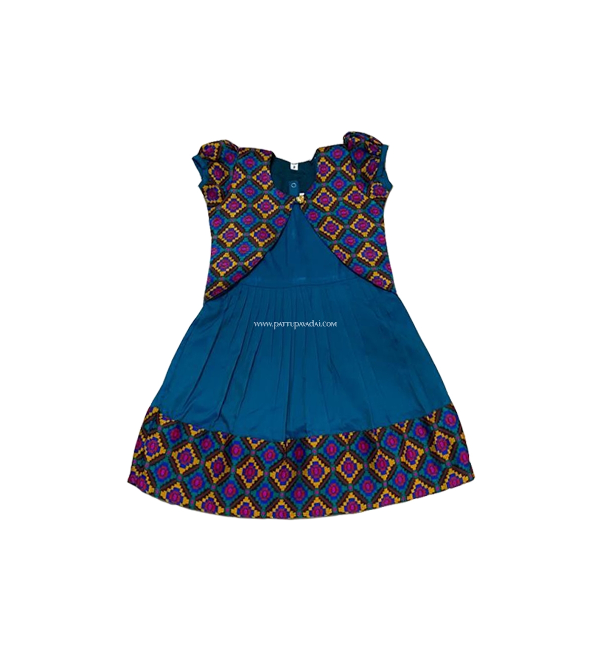 Silk Cotton Frock Rama Blue with Shrugs