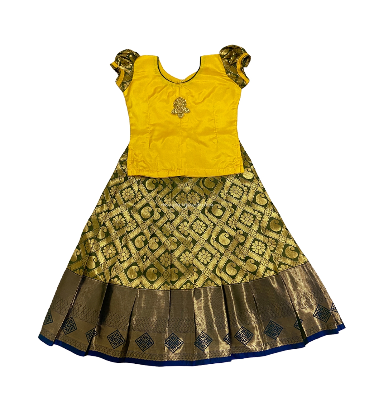 Buy Silk Pavadai Yellow and Olive Green