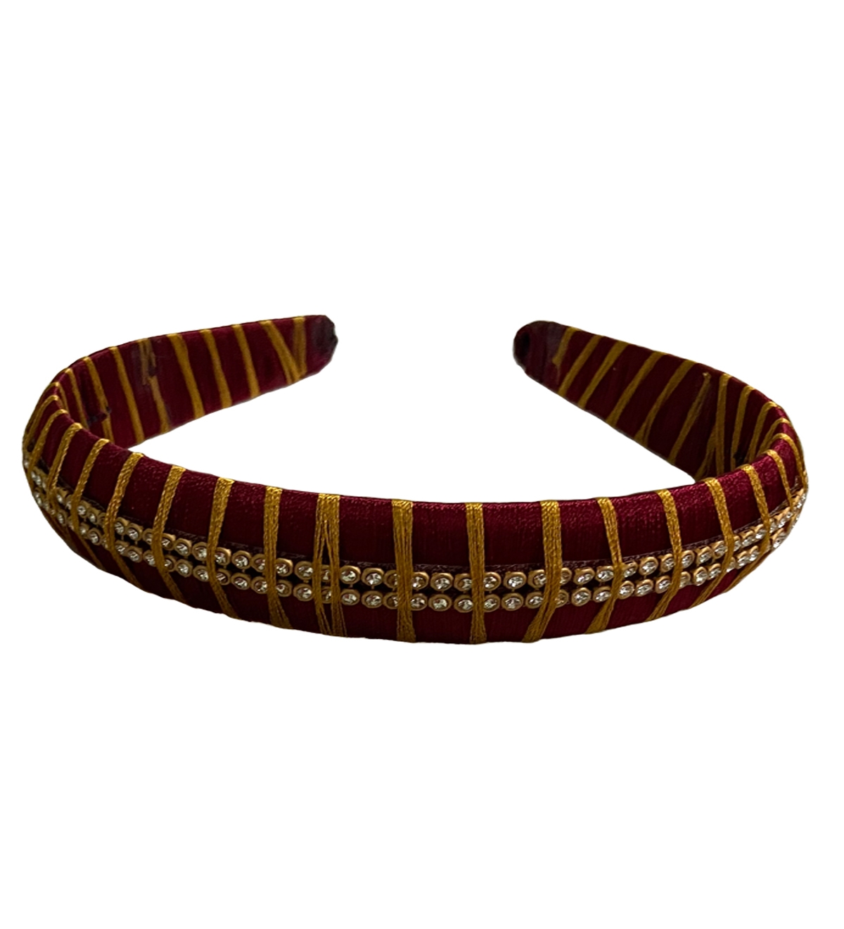 Silk Thread Headband 2line stones Maroon