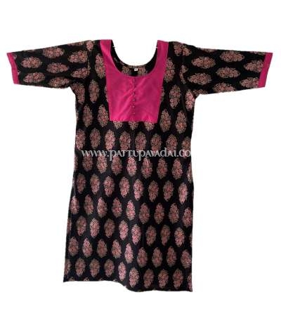 Black and Pink Jaipur Cotton Kurti