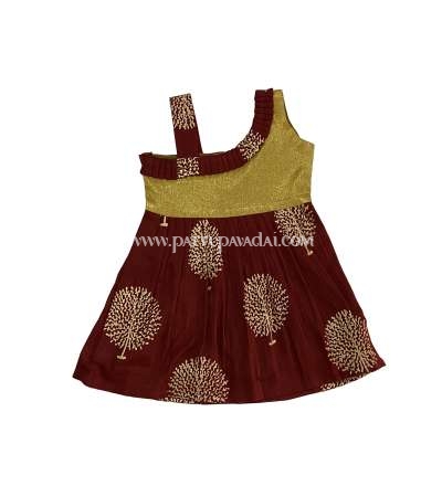 Cotton Frock Maroon and Golden