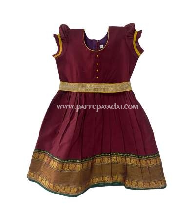 Kids Long Gown Maroon and Golden