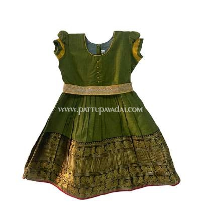 Kids Long Gown Olive Green and Golden