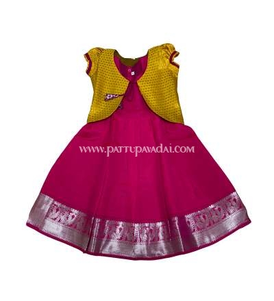 Kids Pattu Long Gown Pink