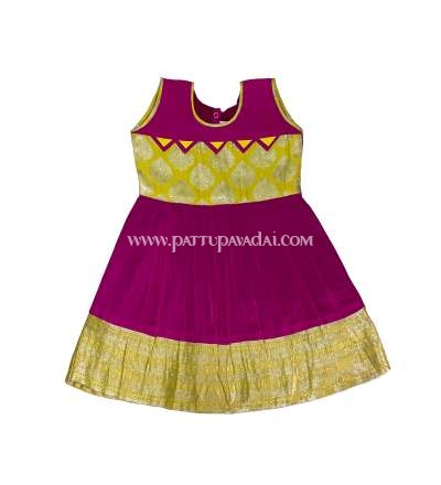 Buy Kids Pure Silk Frock Pink and Yellow