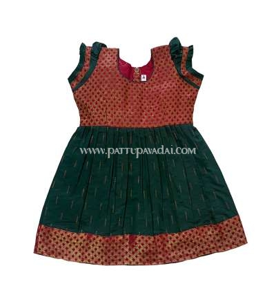 Silk Cotton Frock Maroon and Green