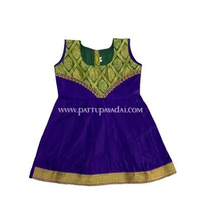 Buy kids Pure Silk Frock Violet and Golden Online USA