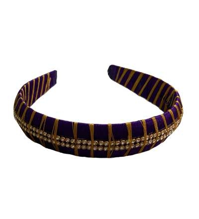 Silk Thread Headband 2line stones Violet