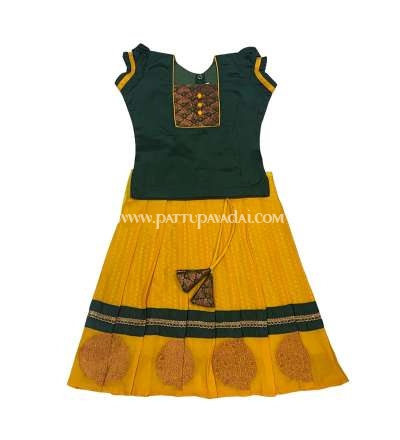 Traditional Soft Silk Pavadai Golden Yellow and green