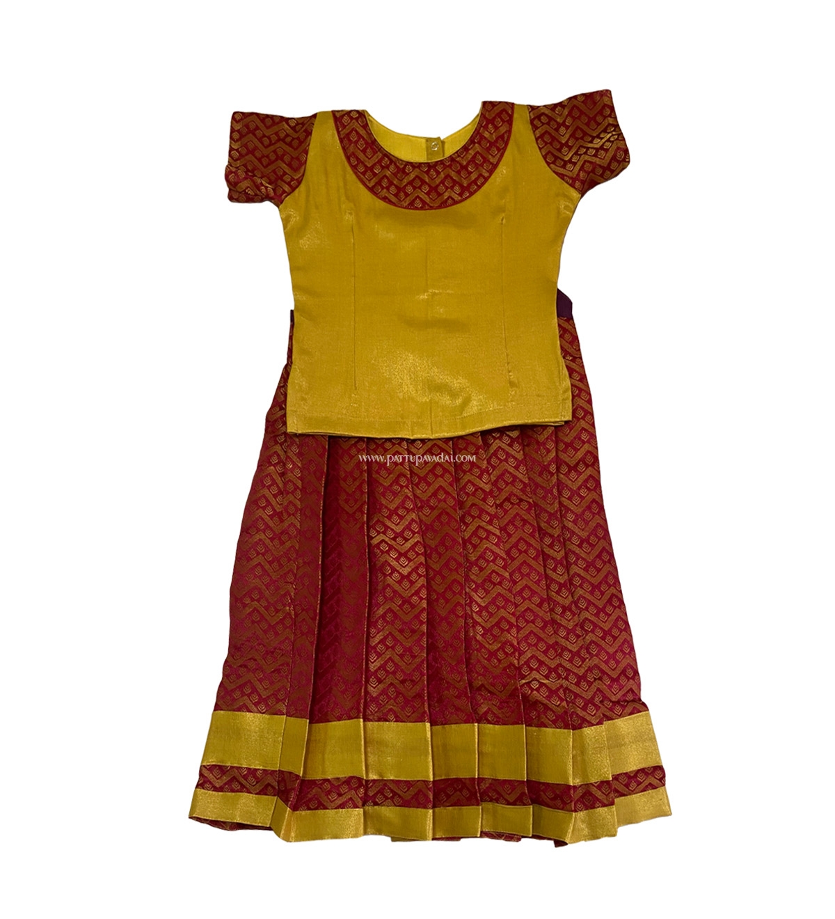 Traditional Brocade Pavadai Golden and Maroon