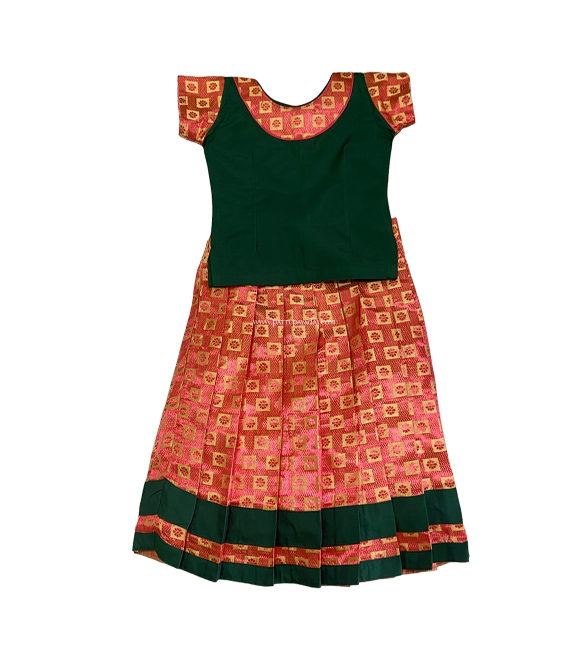 South Indian Traditional Brocade Pavadai Green and Orange