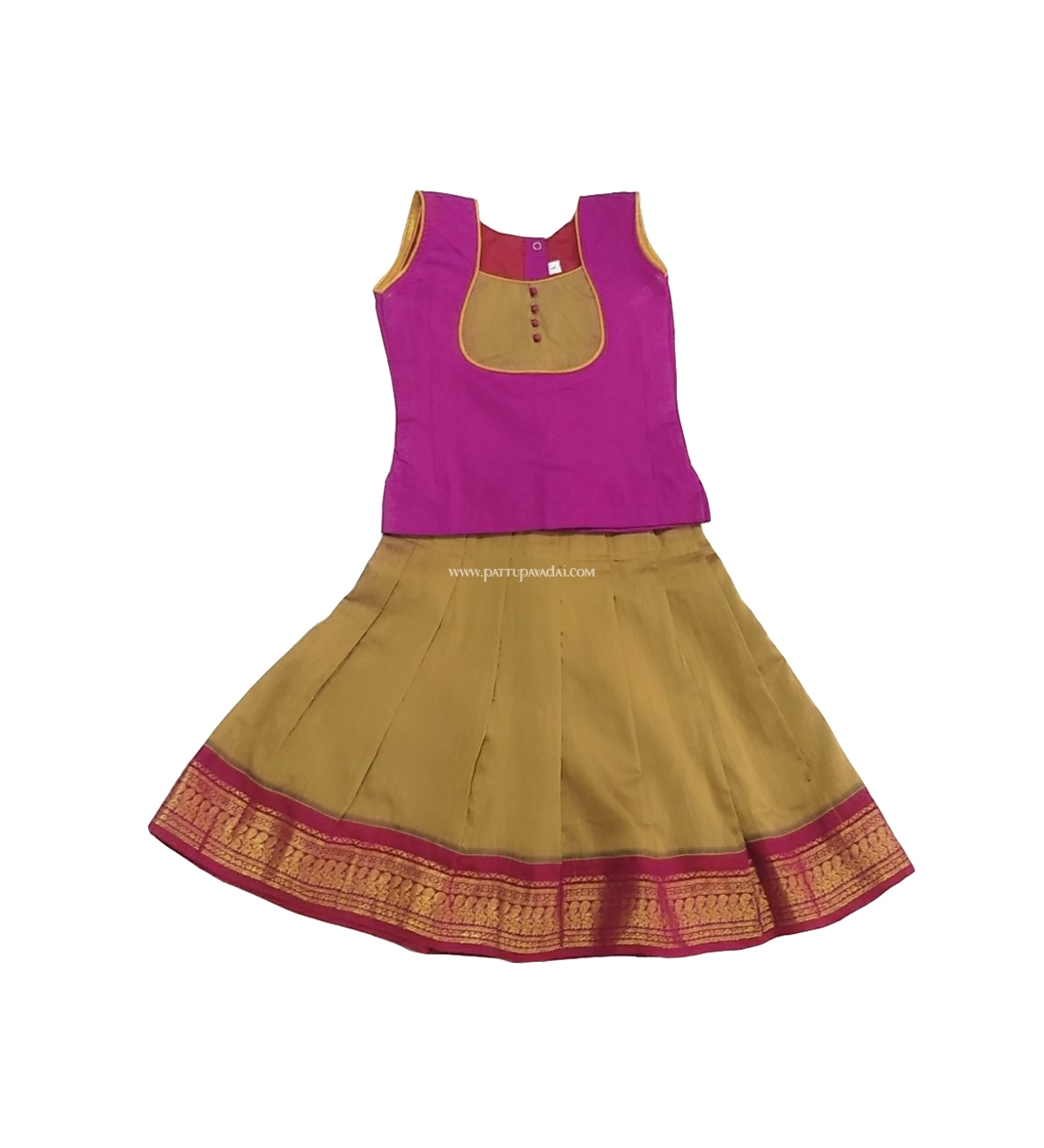 Traditional Silk Cotton Pavadai and Blouse Magenta