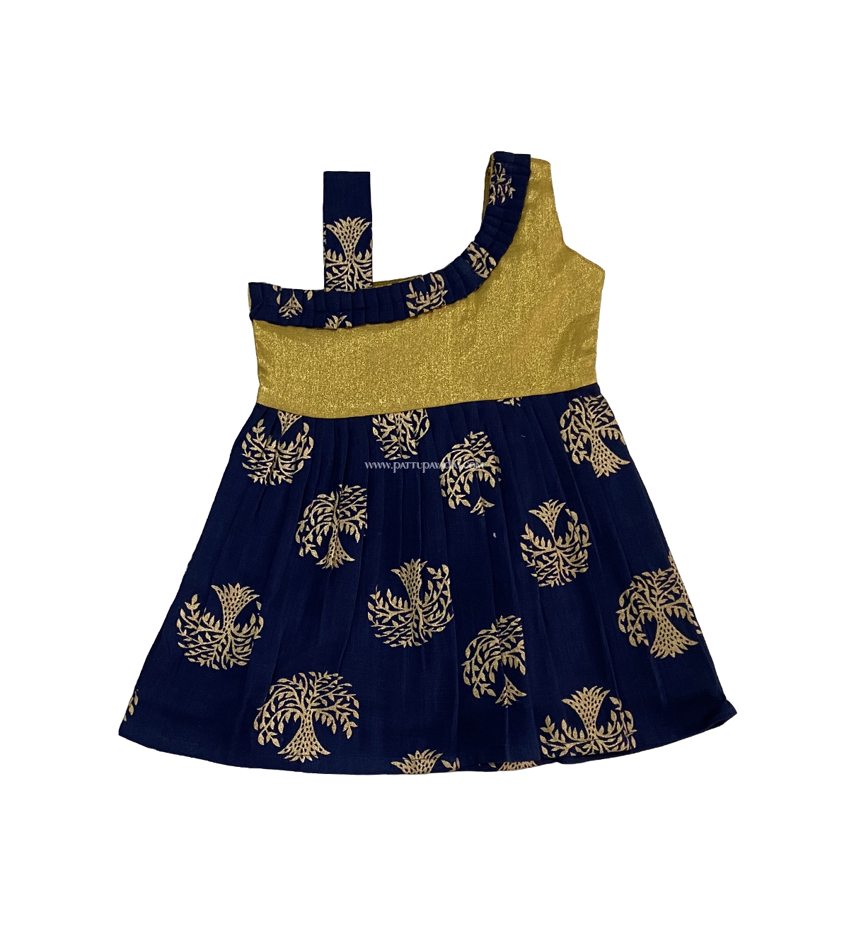 Cotton Frock Navy Blue and Golden