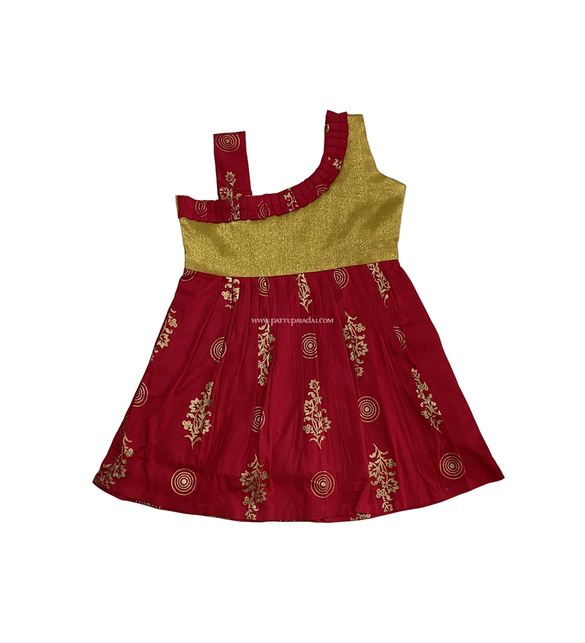 Cotton Frock Red and Golden