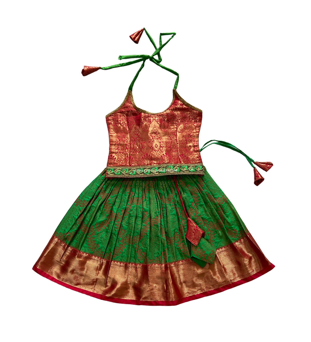 Deisgner Silk Pavadai Set Red and Green