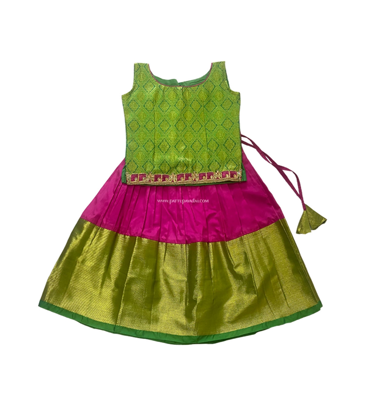 Designer Silk Pavadai Pink and Green