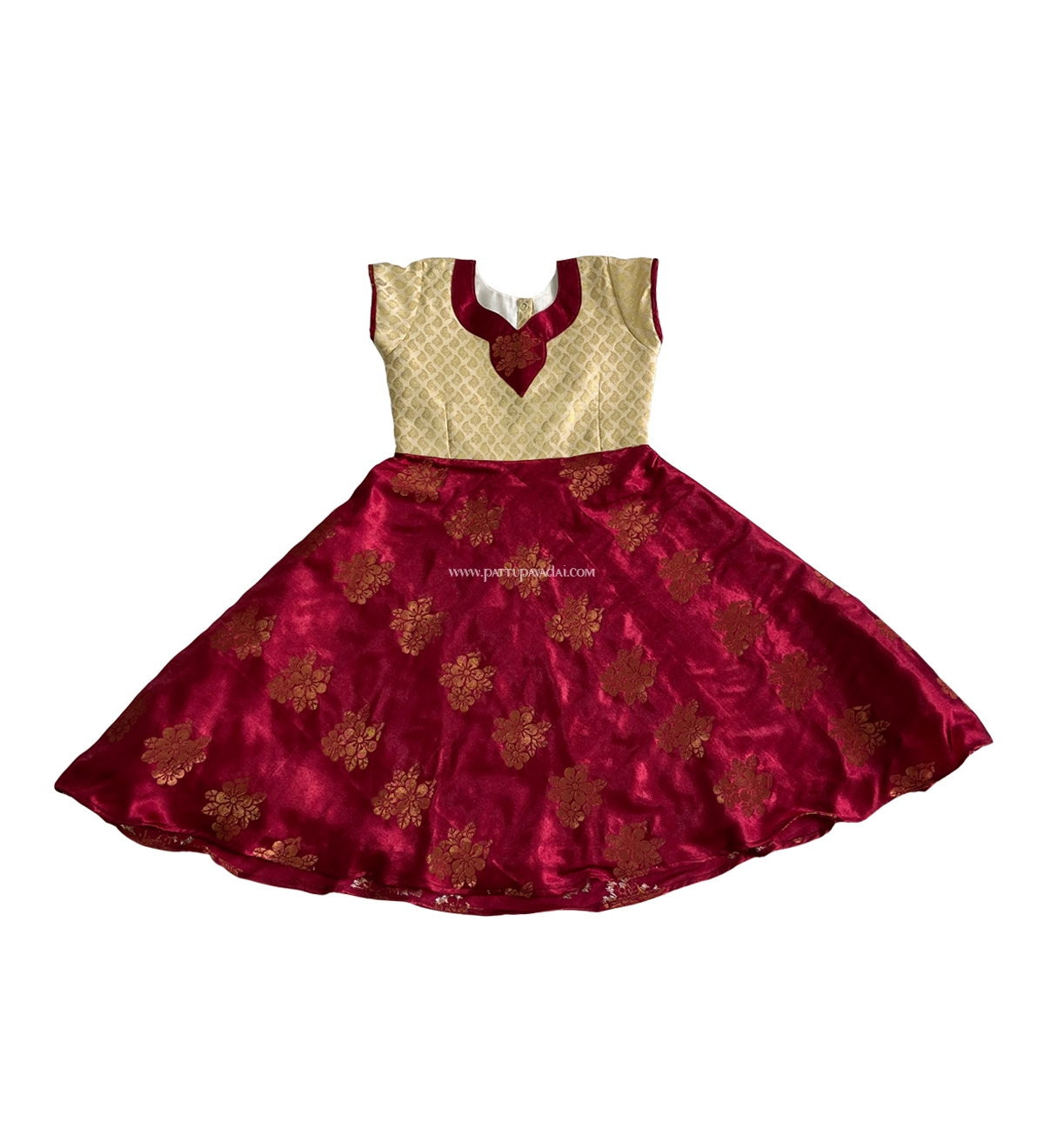 Kids Long Gown Cream and Maroon