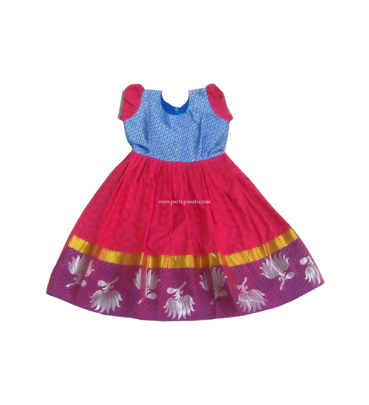Kids Pattu Long Gown Red and Blue
