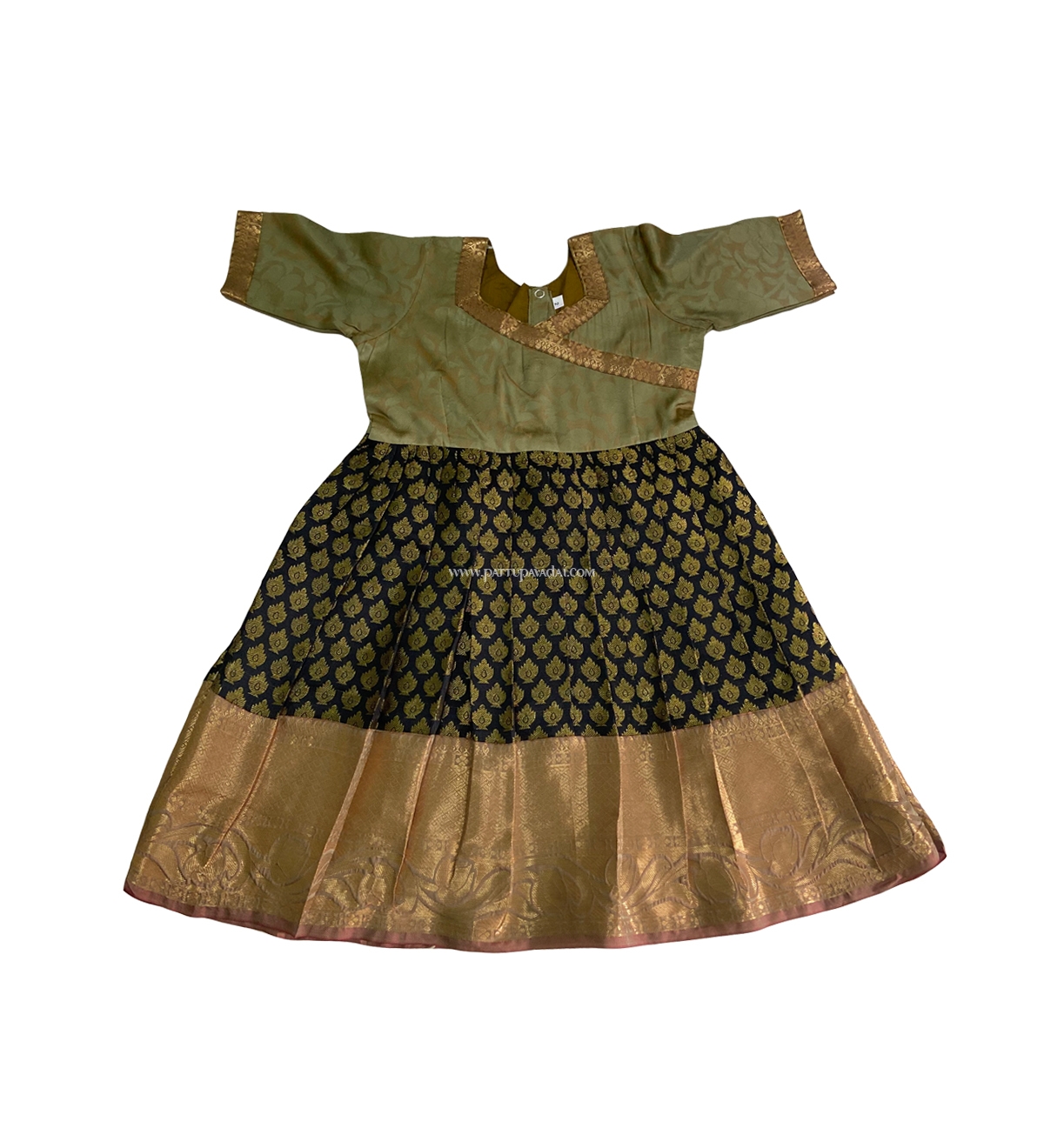 Kids Silk Long Gown Black and Golden