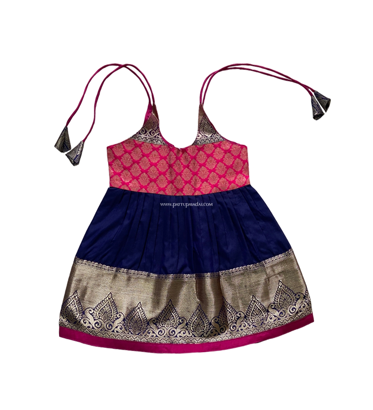 Knot Silk Frock Pink and Navy Blue