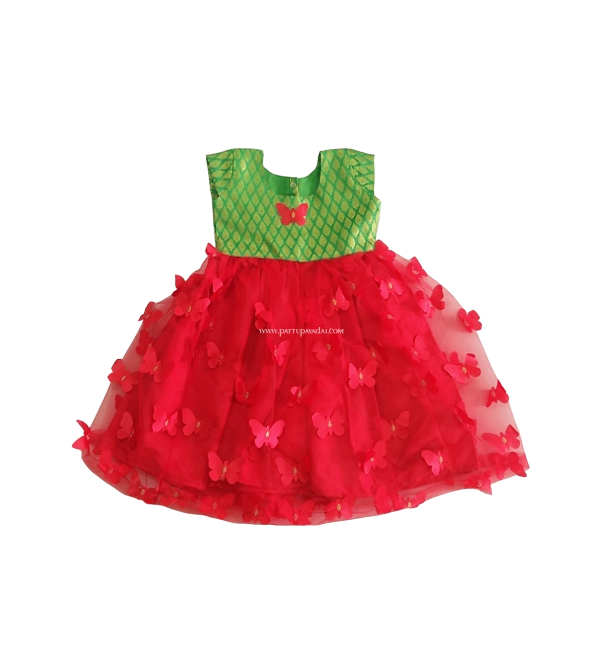 Netted Frock Red and Parrot Green