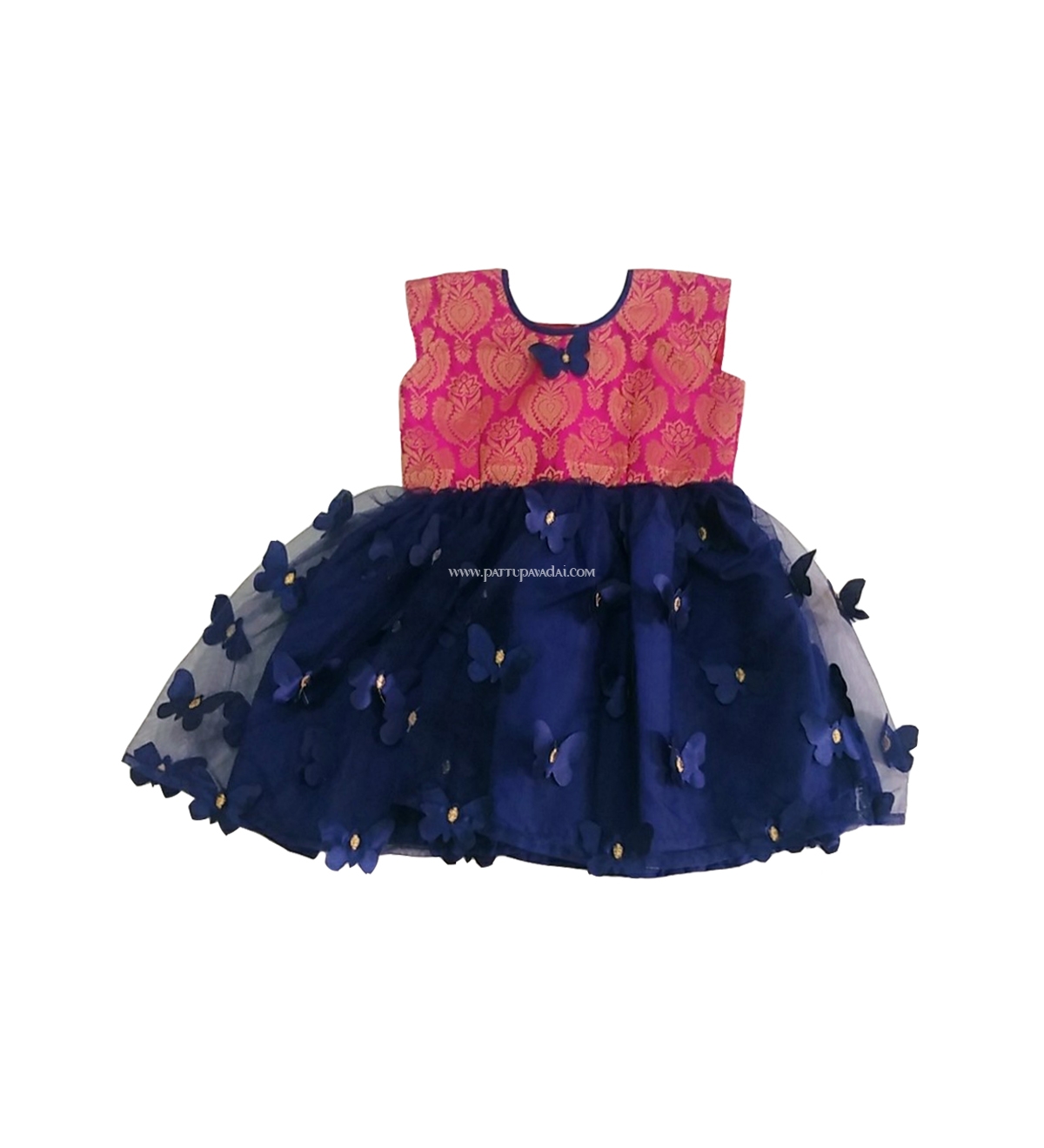 Pink and Navy Blue Netted Frock
