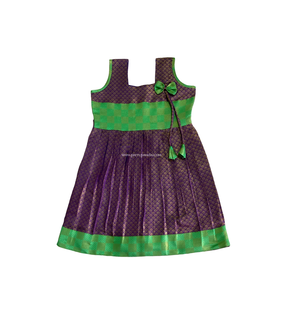 Semi Silk Frock Violet and Green