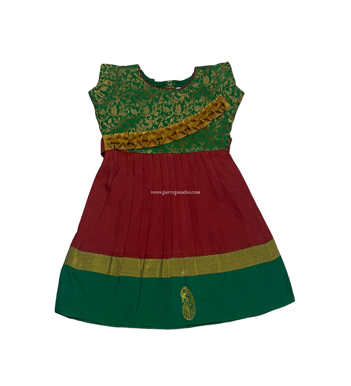 Silk Cotton Frock Green and Red