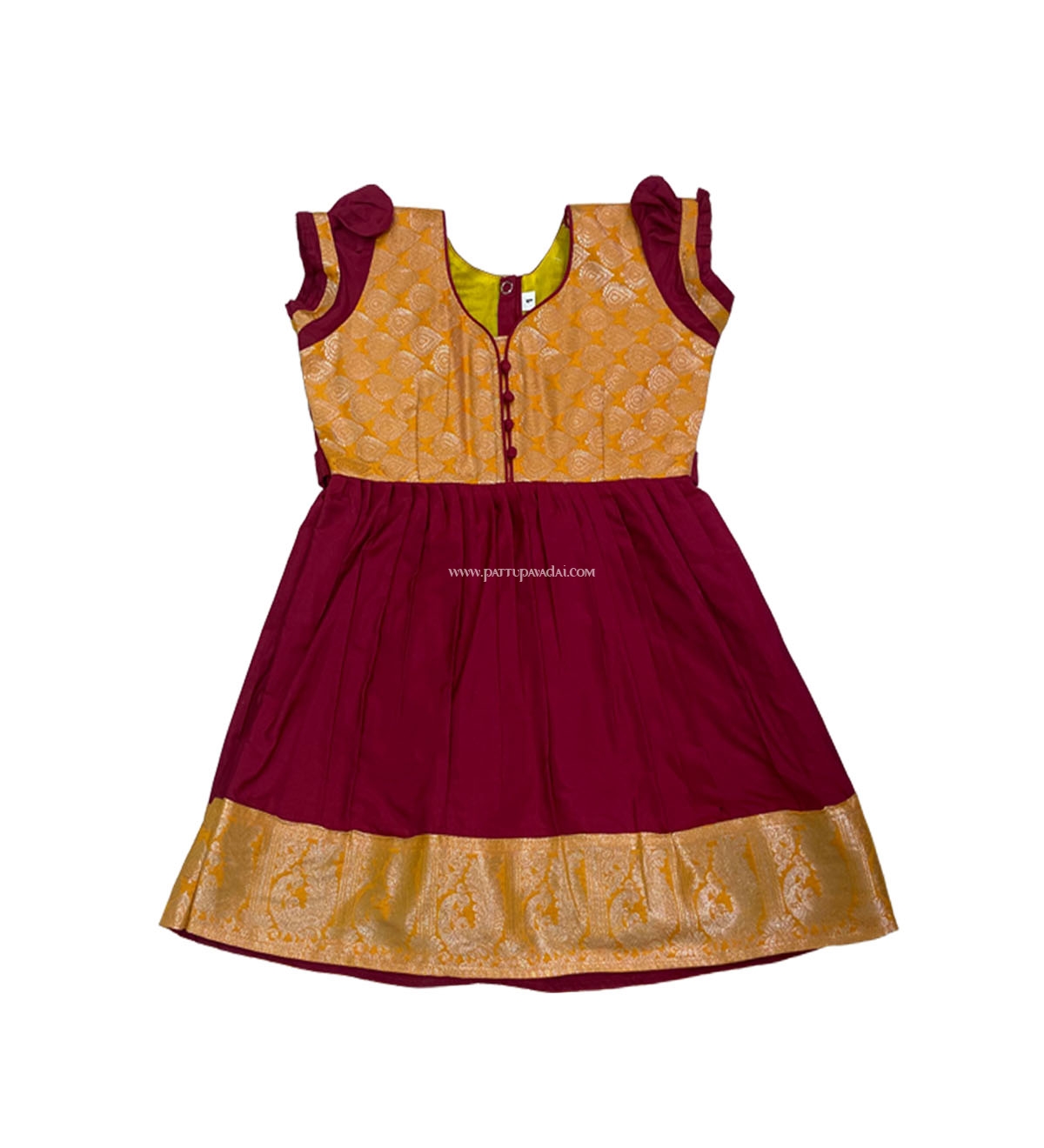 Silk Frock Yellow and Maroon