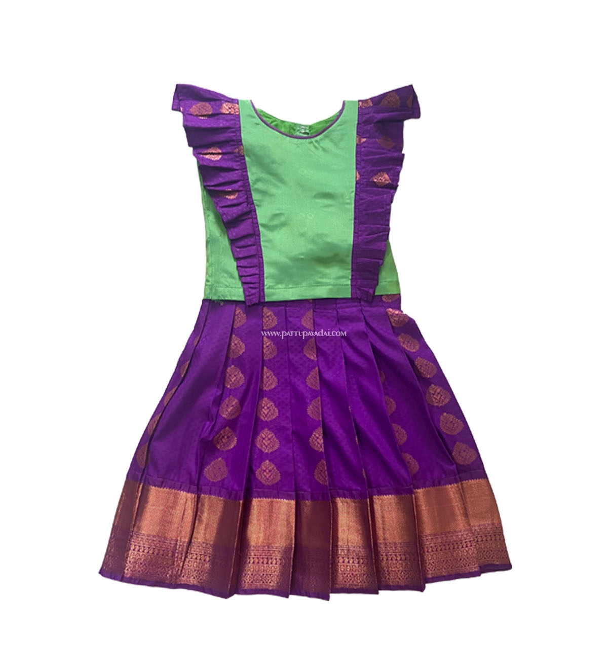 Silk Pavadai Ethnic Wear - Purple and Green