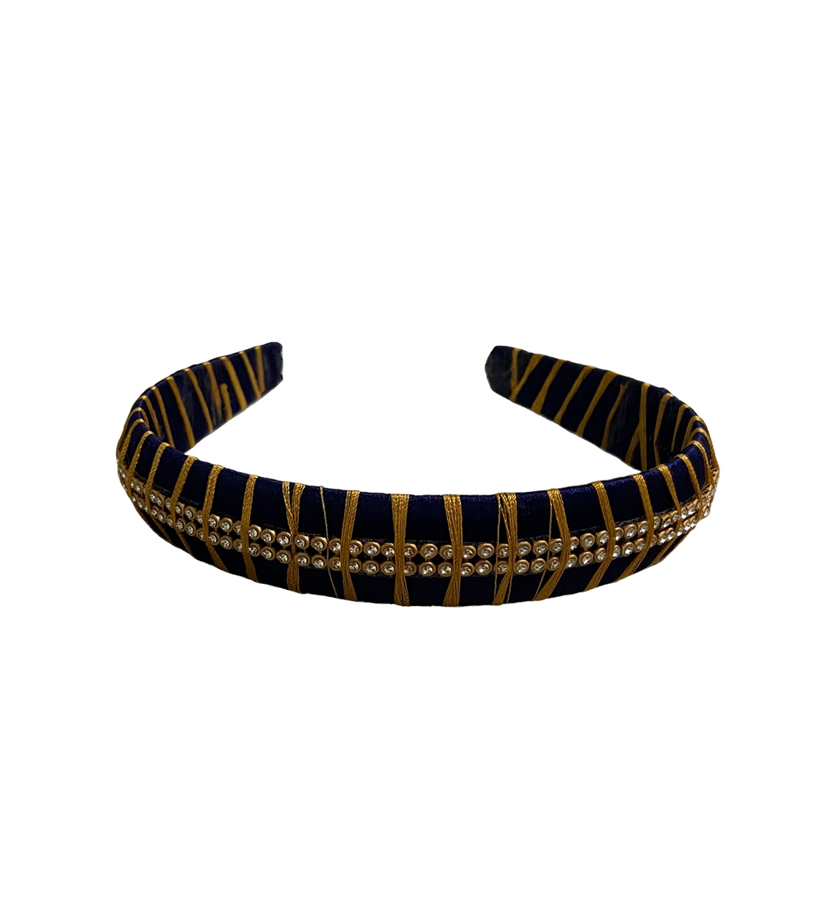 Silk Thread Headband 2line stones Navyblue