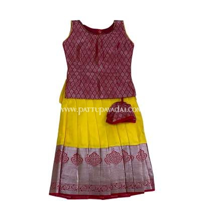 Art Silk Designer Pavadai Red and Yellow