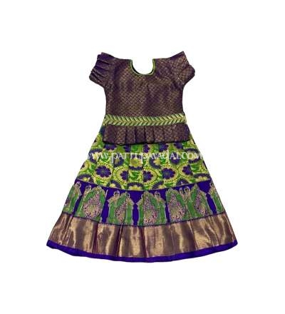 Art Silk Pavadai Parrot Green and Violet