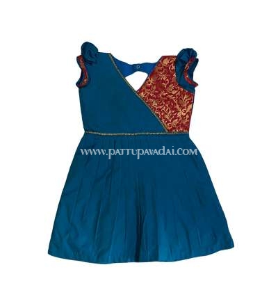 Designer Frock Peacock Blue and Red