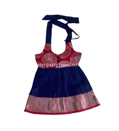 Designer Silk Frock Red and Navy Blue