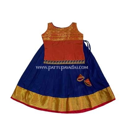 Designer Silk Pavadai Red and Navy Blue