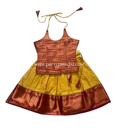 Designer Silk Pavadai Yellow and Red