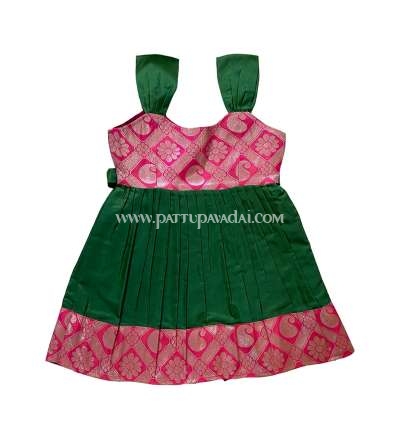 Kids Green and Pink Silk Frock