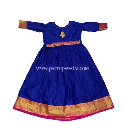 Kids Pattu Long Gown Blue and Pink