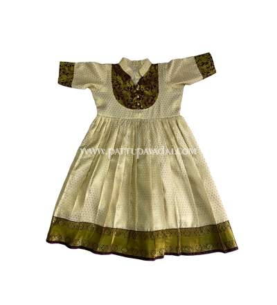 Kids Pattu Long Gown Brown and Cream