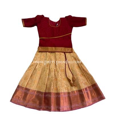 Pure Silk Pavadai Sandal and Maroon for kids