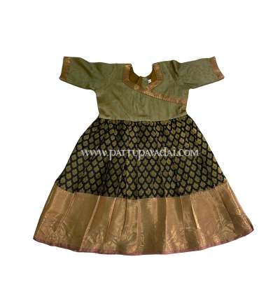 Kids Silk Long Gown Black and Golden