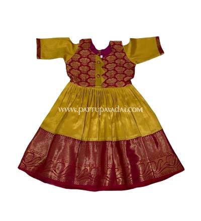Kids Silk Long Gown Golden and Red