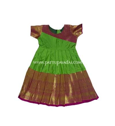 Kids Silk Long Gown Pink and Parrot Green